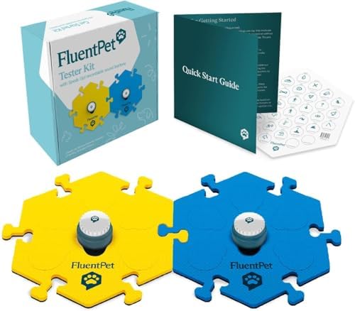 FluentPet Tester Kit - Set of 2 Dog Talking Buttons & HexTiles - Customizable Cat & Dog Training Buttons for Communication - Batteries Included - Pet Buttons Gift Set