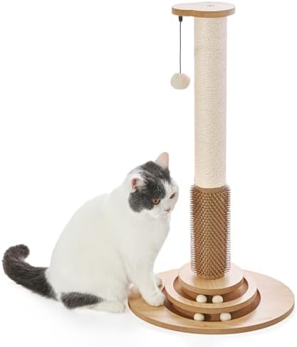 Made4Pets Cat Scratching Post for Indoor Cats with Self Groomer, 28.3"