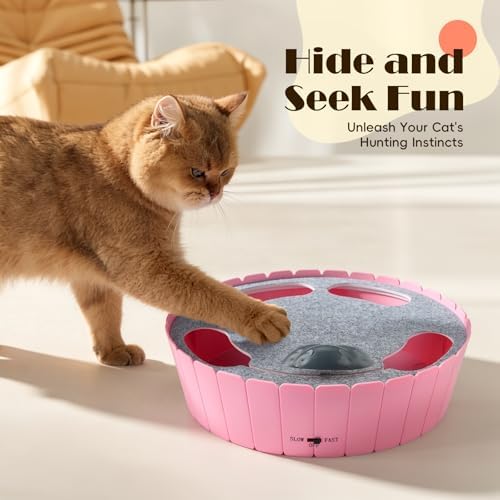 Pawaboo Interactive Cat Toy with Running Mouse, Automatic Track Kitten Toy | Electronic Motion Cat Toy for Indoor Cats, Pop and Play Hide Seek Cats Toys Hunting Mouse for Kitty Play Exercise, Pink
