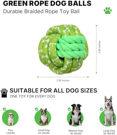 Dog Ball Green, Braided Dog Rope Ball, Dog Chew Toys for Small, Medium Dogs