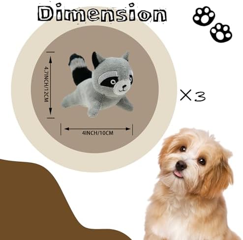 Raccoon Plush Dog Toy Squeaky Toy, Interactive Hide and Seek Replacement Dog Toys for Small & Medium Dogs (3Pcs Squeaky Raccoon)