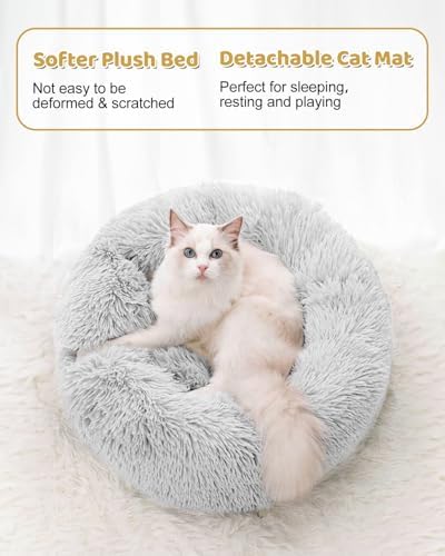 Cat Tunnel Bed with 20 Pcs Interactive Toys, 3-in-1 DIY Collapsible Plush Cat Tube with Washable Mat, Large Indoor Play Tunnel Cave for Kittens and Small Animals