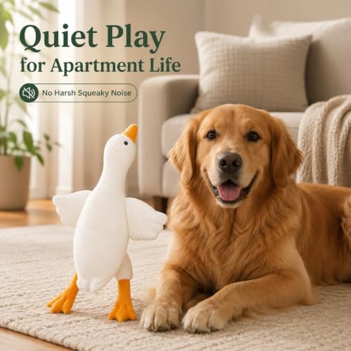 50cm White Goose Plush Dog Toy, Durable Non-Squeaky Chew Toy for Aggressive Chewers, Interactive Fetch and Training Toy for Medium Large Dogs, Tough Pet Puppy Gift