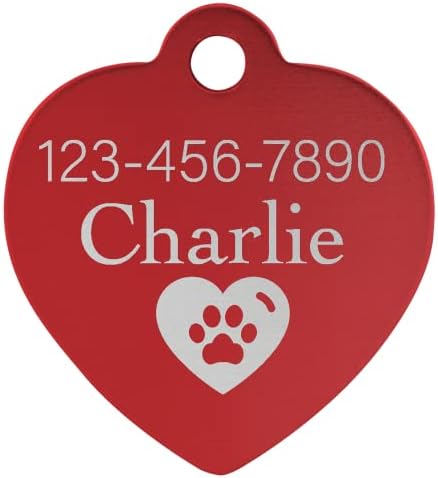 Signature Custom Laser Engraved Anodized Aluminum Pet ID Tags (Red, Heart 1 1/4" x 1 1/4")