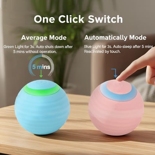 Interactive Cat Toy Ball Set, Indoor Mobile Cat Toy Ball with LED Light, Smart Pet Ball, Automatic Intelligent Rolling Ball Electric Chase Toy, USB Rechargeable - 2PACK