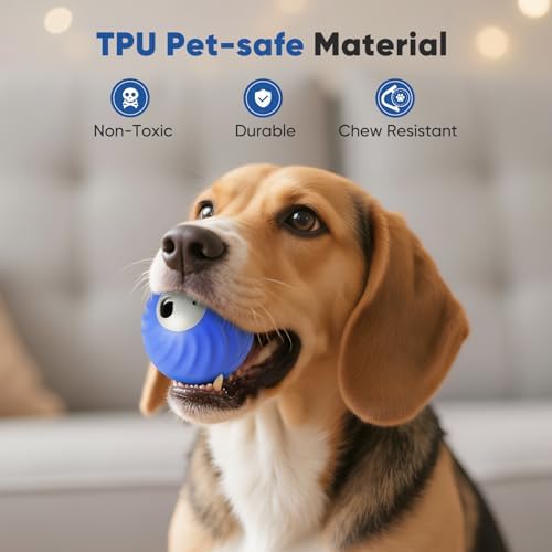 Petbobi Interactive Dog Ball, USB Rechargeable Moving Dog Toy for Treat Dispensing, 2.87" Blue Washable TPU Puzzle Ball, Interactive Dog Toys for Small & Medium Dogs, Boredom & Anxiety Relief
