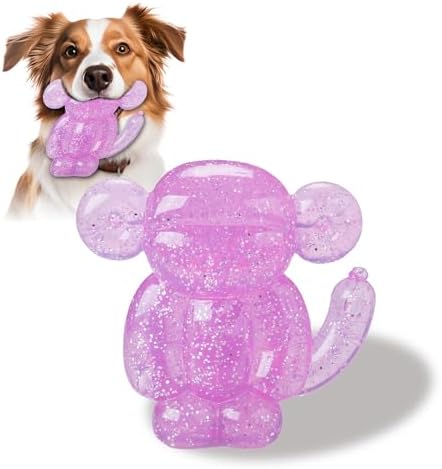 Monkey Dog Chew Toy, Indestructible Dog Rubber Toy for Medium & Large Dogs, Tough No Stuffing Puzzle Toy, Anxiety Relief & Dental Care, Interactive Cognitive Toy, 4.92inch (Pink)