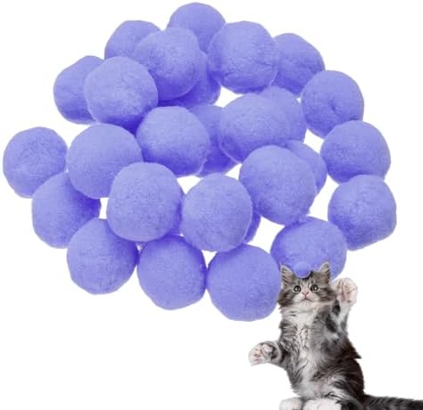 Cat Toy Pom Ball, Interactive Cat Ball Toys Fuzzy Pompoms (Plush, 1.2Inch, 30Pcs, Purple) for Kittens Pet Enrichment Training Play Indoor