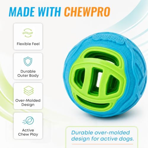 GURU Pet: Pocket Ball - Medium - Blue & Green Dog Toy, Interactive Bone & Treat Holder Ball, 3.7" Durable Chew, Squeaks-Floats, Water Play-Fetch-Roll