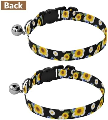 Sunflowers Black Dog Collar 2 Pack Collars for Puppies Adjustable 10.6 to 17.1 Inches