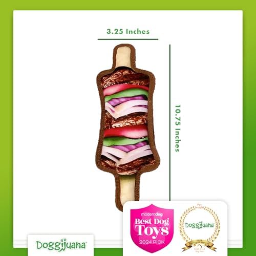 Doggijuana Tomahawk Steak & Grilled Kebab Dog Toy Bundle | 2 Pack, Squeaky