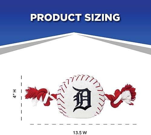 Pets First MLB Detroit Tigers Baseball Rope Toy for Dogs & Cats. Tough Nylon, Sporty Baseball Design, Heavy-Duty Ropes with Inner Squeaker