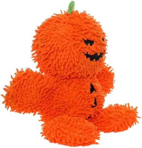 MIGHTY Tuffy Microfiber Medium Pumpkin Man Ultra Durable Plush Dog Toy
