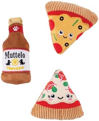 Fringe Studio Plush Dog Toy, 3 Pieces Set, Slice N’ SIP, Pet Shop Collection (662177)