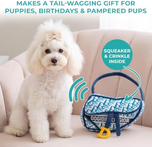 Haute Diggity Dog Dogior Saddle Bag Squeaky Plush Dog Toy, Navy
