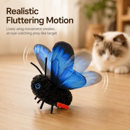 Smart Sensing Flapping Butterfly Cat Toy, Interactive Fluttering Pet Toy，Red
