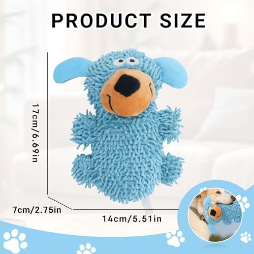 Andiker Dog Squeaky Toy, 7.08 in Cute Puppy Plush Toy with Short Mop Velvet Interactive Dog Toy for Small and Medium Dogs Chewing Teeth Grinding Playing (Blue)