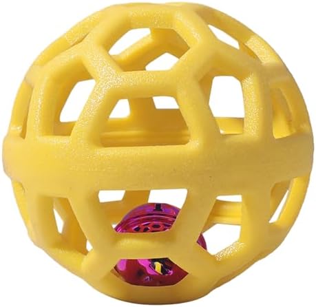 Dog Chew Toys with Bell Sound, 3 Rubber Bouncy Ball for Medium/Large Dogs, Interactive Fetch Ball Teeth Cleaning&Training, Hollow Design with Internal Bells (Yellow)