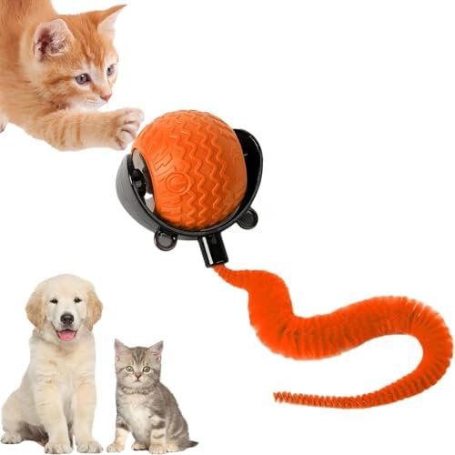 GoldenLife Interactive Cat Toys for Indoor Cats, Hamster Ball with Speedy Tail 2.0, Safe Silicone，3 Modes (Speed/Light) & Type-C Charging, Durable Moving Dog Toy for Indoor Cats/Dogs (Orange)