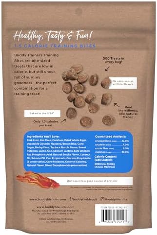 Buddy Biscuits Trainers Training Bites Soft & Chewy Dog Treats, Bacon, 10 oz. Pouch (Pack of 2)