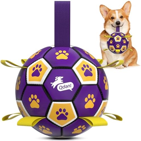 QDAN Dog Balls Toys, Soccer Ball with Straps, Herding Ball Toy, Puppy Toy | 6 Inch Puppy Water Pool Toy, Durable Balls for Dogs for 20-40 lbs Dog, Outdoor Herding Balls for Small Medium Dogs