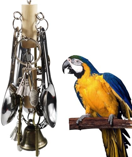 Kenkont Metal Spoon Bell Parrot Toy, Hanging chew Toy