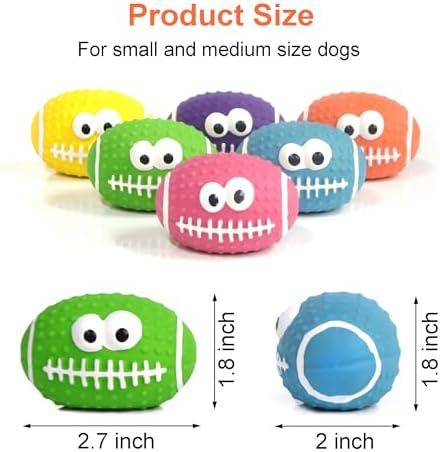 Squeaky Dog Football Toys, Natural Rubber Dog Toys Footballs 6 Pcs, Interactive Footballs Dog Balls for Teething Puppies Small Medium Dogs Outdoor Playing Fetching Training
