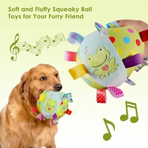 Letalong Dog Squeaky Plush Toy with Straps, 6-Inch Soft Stuffed Ball with Cotton Material and Bell Built-in, Pet Interactive Fetch Toy for Small to Large Dog