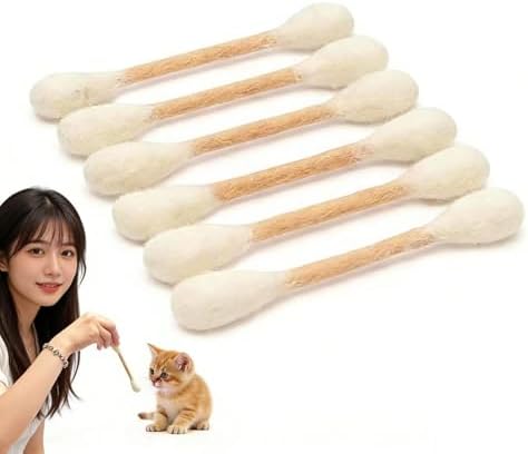 Cotton Swabs Cat Toys with Catnip,6 Pk Soft Interactive Giant Q Tip Cat Toy,Durable for Chew, Organic Catnip for Anxiety & as Digestive Aid,The Ideal Gift for cat Lovers(Beige 6-Pack)