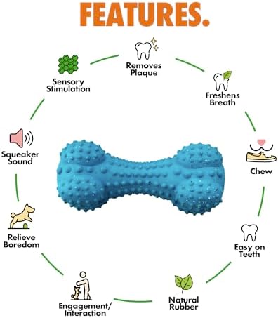 Arlee Rubber Bone Dog Toy for All Dogs, Blue Durable & Natural Rubber Chew Toy for Play, Fetch, Tug & Chewing, Large, 1 Count