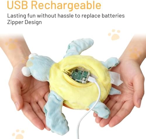 Puffluv Flapping Cat Toy,Can NOT Fly Interactive Auto Beating Arms & Chirping 3 Modes, USB Charging with Catnip,Rechargeable Mimic Sea Turtle for Indoor Kitten No Boredom-Type C