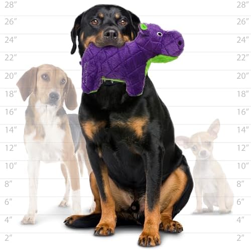 MIGHTY- Safari Hippo - Squeaker-Multiple Layers. Made Durable, Strong & Tough. Interactive Play Dog Toy (Tug, Toss & Fetch). Machine Washable & Floats