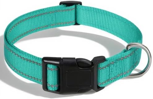 Reflective Dog Collar for a Small, Medium, Large Dog or Puppy with a Quick Release Buckle - Boy and Girl - Nylon Suitable for Swimming (Cyan, L)