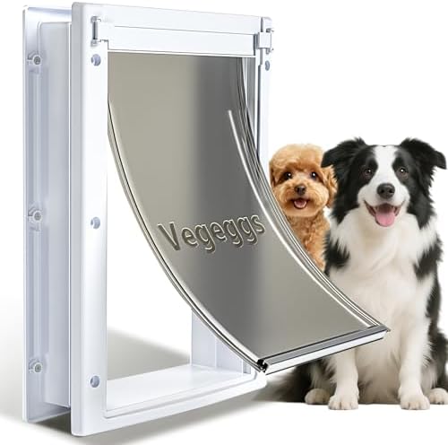 Dog Door for Door - Durable Plastic, Magnetic Pet Door with Lock, Medium
