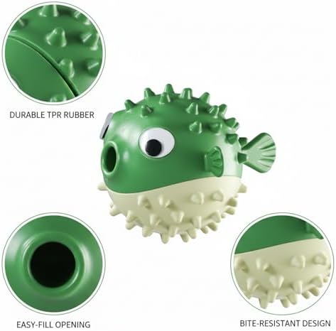 Interactive Dog Treat Dispenser Ball, Durable TPR Rubber Chew Toy for Indoor Play, 4.7 Inch Green