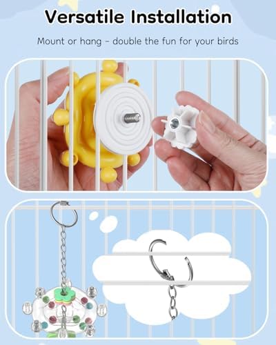 Pawfly 2 Pcs Bird Toys for Parakeets, Colorful Spinning Wheel Chew Toys, Interactive Spinner Rattle Parrot Toys, Cockatiel Toys, Parakeet Toys, Bird Cage Accessories for Entertainment Chewing Exercise