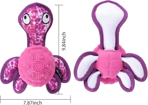 Squeaky Turtle Dog Toy, Treat Dispensing Rubber Ball, Bite Resistant Plush Chew Toy, Interactive Tug & Fetch Enrichment Toy for Medium & Small Breeds, Safe & Engaging for Puppies (Purple)