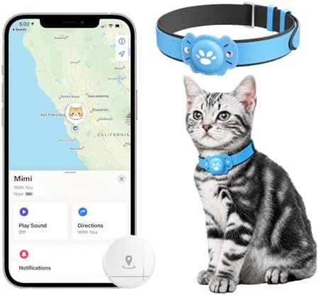 GPS Tracker Cat Collar, 2-in-1 Smart Collar for Cats, Real-Time Tracking, Waterproof, No Monthly Fee, Anti-Lost, Compatible with iOS & Android, 365-Day Battery (Sky Blue)