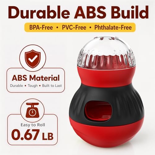 HCY&WLD Dog Interactive Puzzle Toys Adjustable Treat Dispensing Ball (Red) | Sturdy Material, Self-Righting Wobble Base, Indoor Enrichment, Slow Feeder, Smarter Play, Mental Stimulation, Boredom Buster