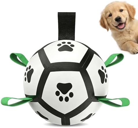 Dog Toys, Dog Soccer Ball with Straps for World Cup, Interactive Dog Balls for Small Breed, Dog Birthday, Herding Ball, Durable Toy for Puppy Outdoor Play (5 Inch)