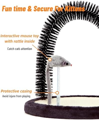Happi N Pets Large Cat Self Groomer, Heavy Woven Sisal Pad with Mouse Toy
