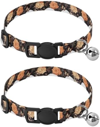 Retro Skulls Flowers Adjustable Buckle Kitten Collar 2 Pack Collar for Cats