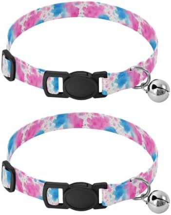 Watercolor Blue Splashes White Easy to Clean Kitten Collar 2 Pack Cat Neck Collar
