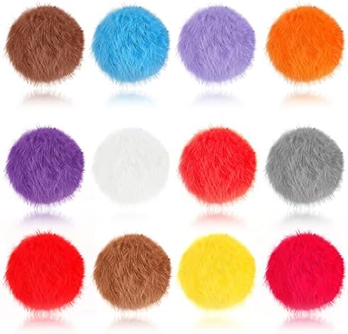 LEIFIDE 12 Pcs Real Rabbit Fur Ball Poms Cat Toys, Bright Color
