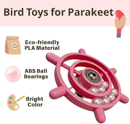 Spinning Bird-Toys Bird Cage Toys & Bird Perch Parrot-Parakeet Budgie Cockatiel Conure Macaw Chicken Parrot Enrichment Cage Accessories Small Animal Chewing Toy (Rosy Spinner)