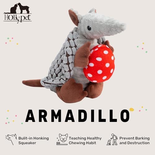 Hollypet Armadillo Squeaky Puppy Dog Toys for Small Medium Dogs, Red Egg