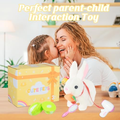 Hopping Rabbit Interactive Electronic Pet Plush Bunny Toy with Sounds and Movements Animated Walking Wiggle Ears Twitch Nose Gift for Toddlers Birthday
