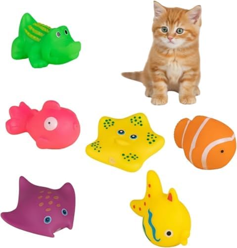 6Pcs Colorful Pool Cat Interactive Toy, Cat Floating Water Toy, Pet Kitten Swimming Bathing Fish Toy, Sensory Toys for Indoor Cats to Self Play