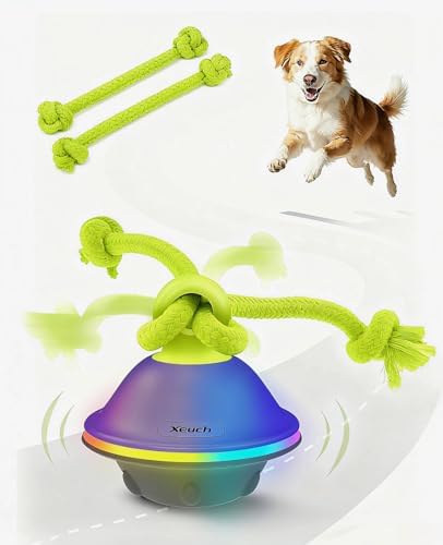 Xeuch Smart Interactive Dog Toys, Automatic Moving and Rolling Dogs Ball with Rope, Motion-Activated Squeaky Ball for Small Medium Dogs for Boredom, RGB Lights, stimulating Sound, Voice Recording