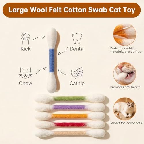 6 Pack Giant Cotton Swab Catnip Toys,Giant Qtip Cat Toy,Felt Interactive Kicker Chew Toys for Kittens & Indoor Cats, Soft Teething Toy with Organic Catnip, Eases Boredom, Cat Lover Gift (Beige)